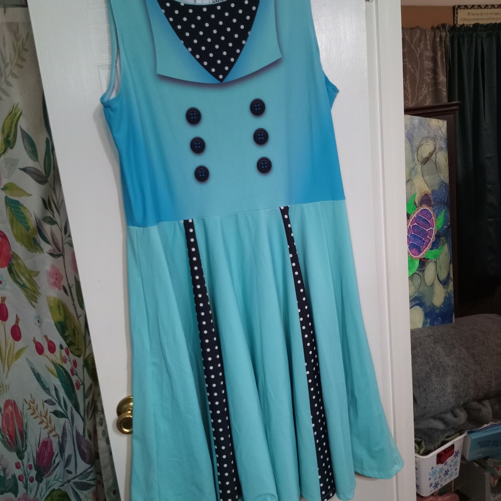 Blue Sleeveless Midi Dress with Sailor Collar